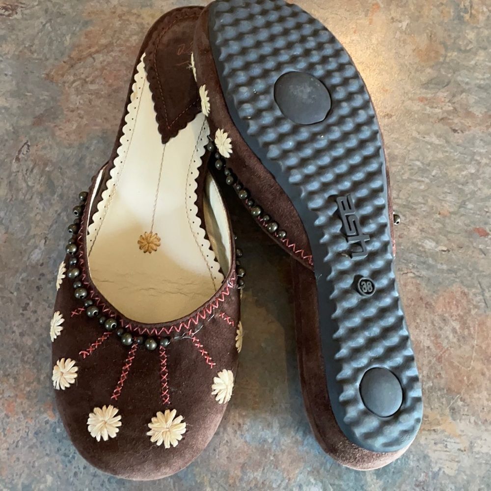 ASH 38 Brown Embroidery Mules Sandals